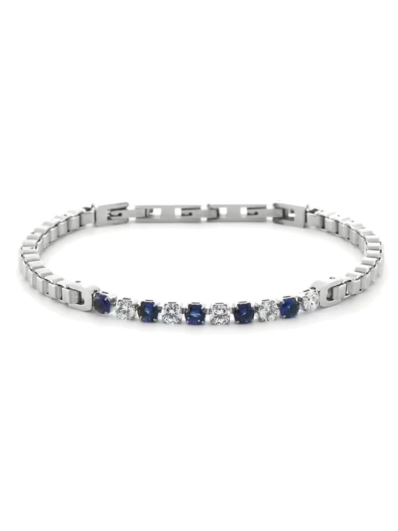 Acquista ora bracciale catena e tennis con zirconi bianchi e blu su elefantebianco.jewelry