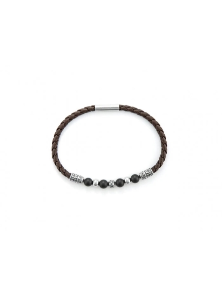 Acquista ora bracciale pelle intrecciata con sfere su elefantebianco.jewelry