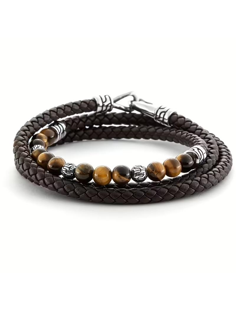 Acquista ora bracciale pelle intrecciato tre fili con sfere su elefantebianco.jewelry