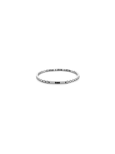 Acquista ora bracciale con maglia a link intrecciata e targa con zirconi neri su elefantebianco.jewelry