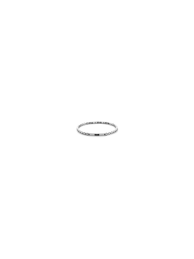 Acquista ora bracciale con maglia a link intrecciata e targa con zirconi neri su elefantebianco.jewelry