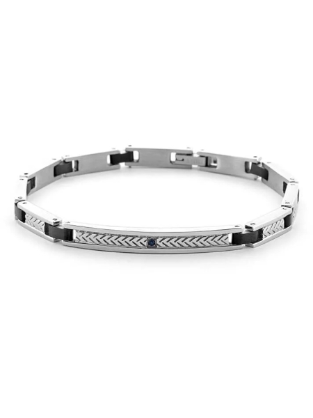 Acquista ora bracciale con maglia a link articolato e targa con zircone azzurro su elefantebianco.jewelry