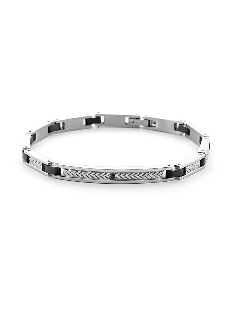 Acquista ora bracciale con maglia a link articolato e targa con zircone azzurro su elefantebianco.jewelry