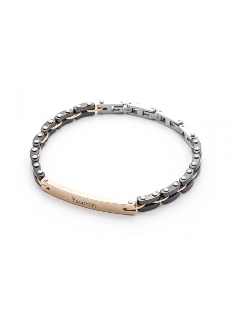 Acquista ora bracciale con maglia a link e perni visibili nero e gold rose su elefantebianco.jewelry