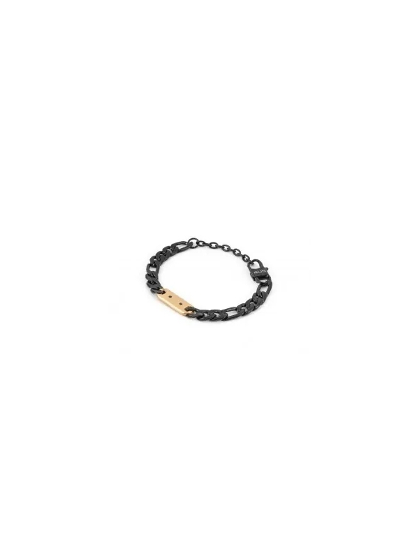 Acquista ora bracciale con maglia cubana nera e piastrina con zirconi neri su elefantebianco.jewelry