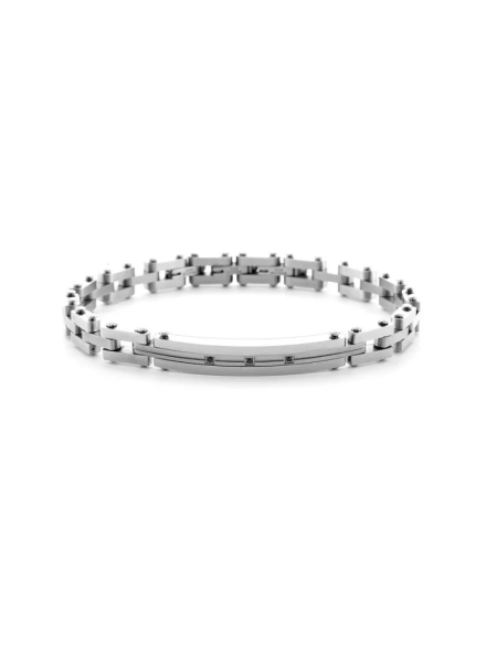 Acquista ora bracciale maglia a link con perni a vista e targa con zirconi su elefantebianco.jewelry