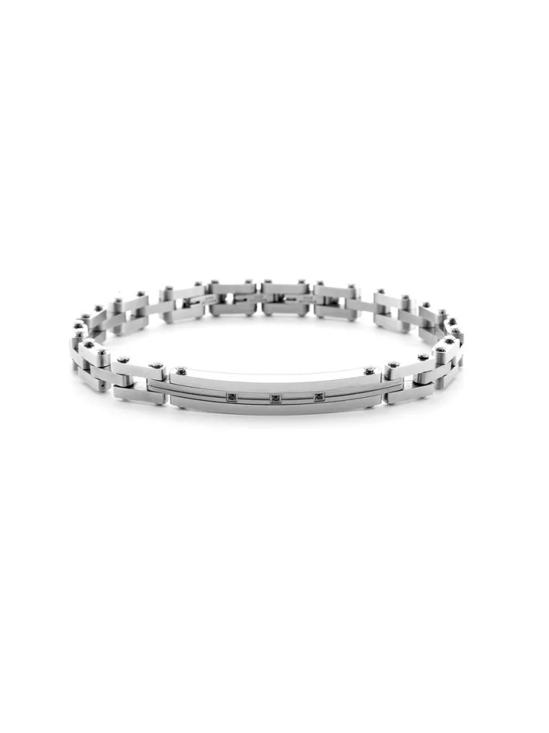Acquista ora bracciale maglia a link con perni a vista e targa con zirconi su elefantebianco.jewelry