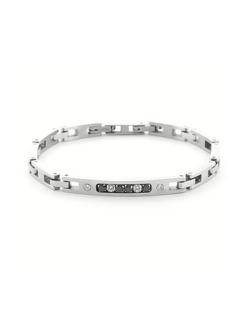 Acquista ora bracciale targhetta centrale con zirconi incastonati su elefantebianco.jewelry