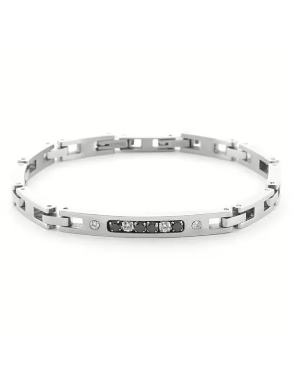 Acquista ora bracciale targhetta centrale con zirconi incastonati su elefantebianco.jewelry