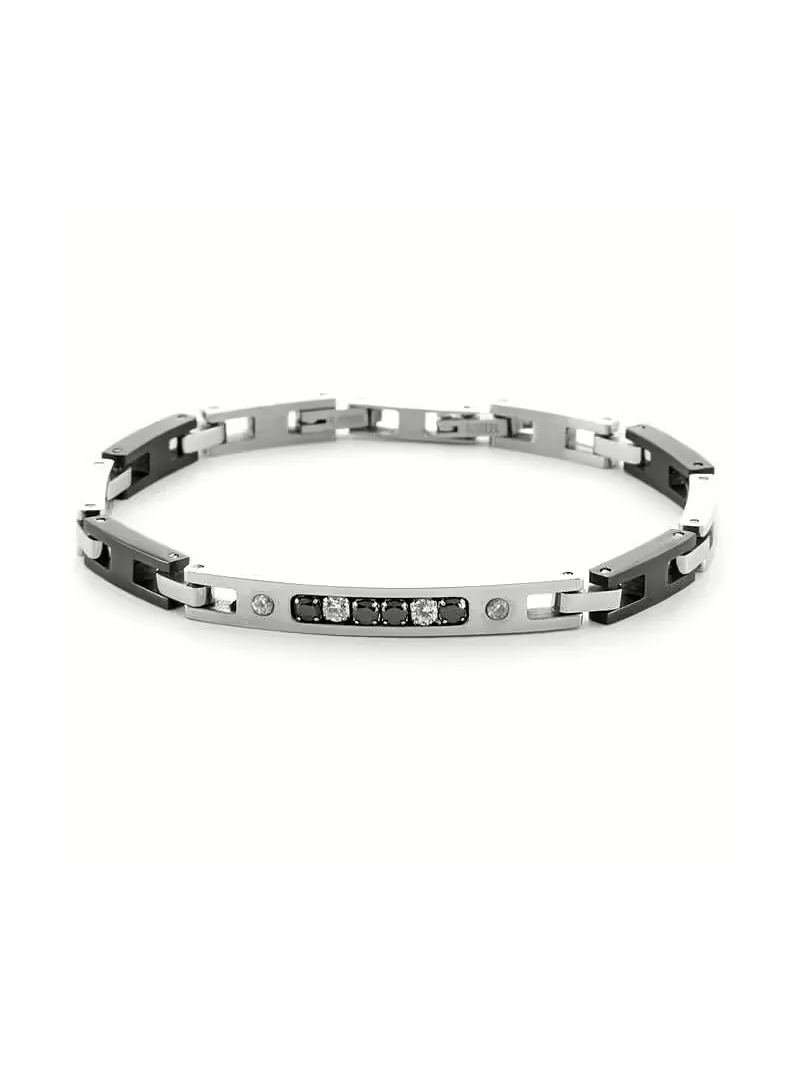 Acquista ora bracciale targhetta centrale con zirconi incastonati su elefantebianco.jewelry