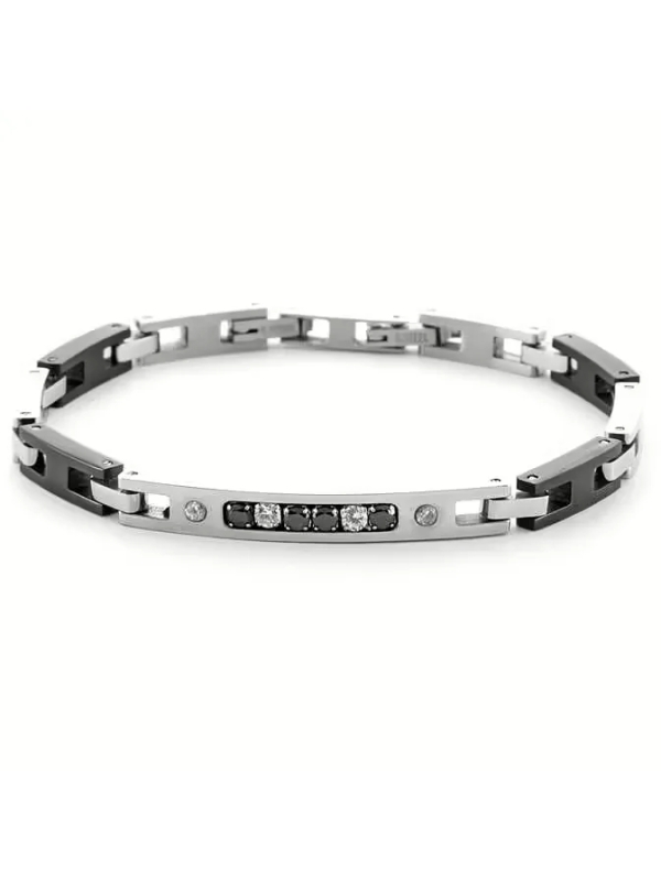Acquista ora bracciale targhetta centrale con zirconi incastonati su elefantebianco.jewelry