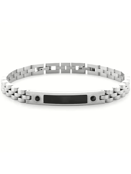 Acquista ora bracciale targhetta con smalto nero e due zirconi su elefantebianco.jewelry