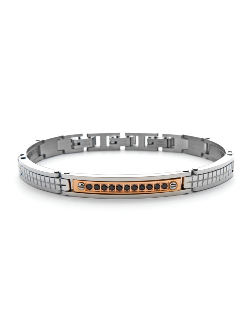 Acquista ora bracciale con targa rose gold e zirconi neri su elefantebianco.jewelry