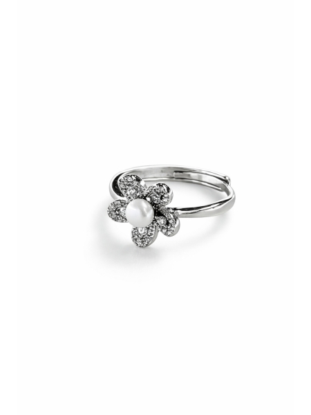 Acquista ora anello fiorellino zirconato con perla su elefantebianco.jewelry