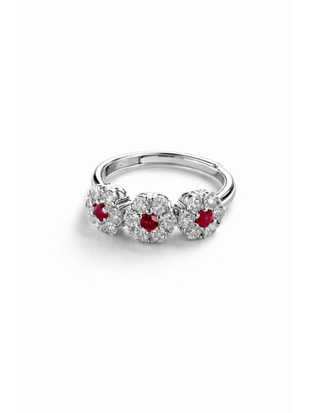 Acquista ora anello tre fiori con pietre fucsia su elefantebianco.jewelry