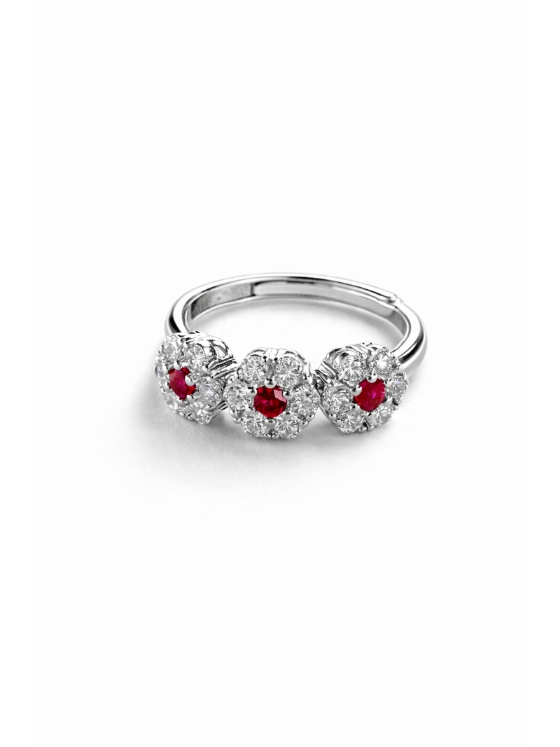 Acquista ora anello tre fiori con pietre fucsia su elefantebianco.jewelry
