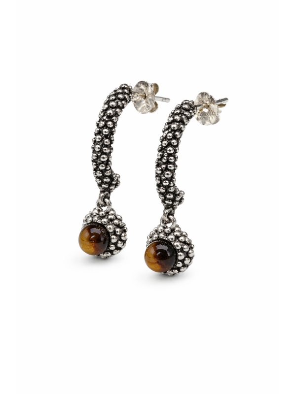 Acquista ora orecchini puntinati con pietra occhio di tigre su elefantebianco.jewelry