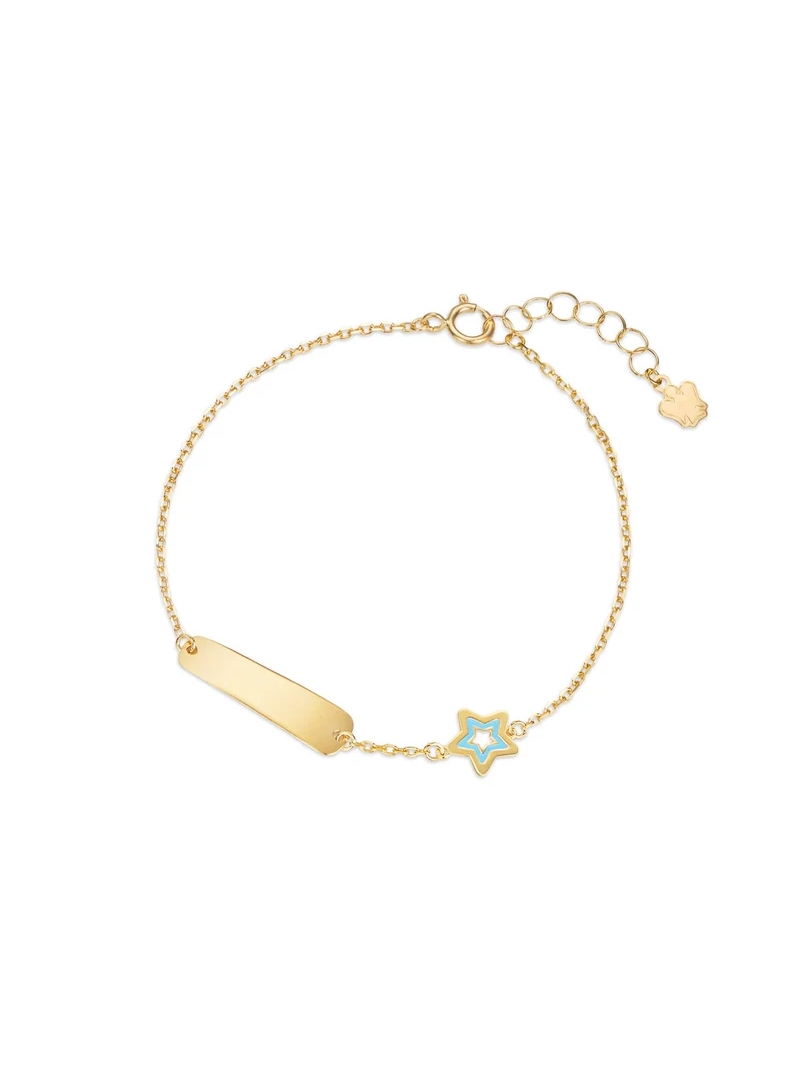 Acquista ora Bracciale bimba oro con targhetta e stella azzurra oro 9 kt su elefantebianco.jewelry