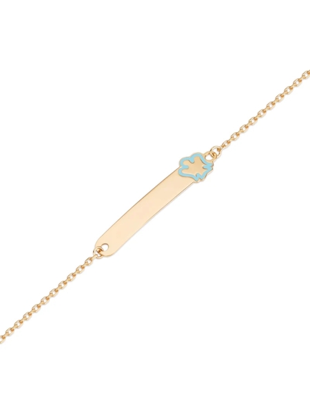 Acquista ora Bracciale bambino con targhetta e angelo azzurro oro 9kt su elefantebianco.jewelry 2
