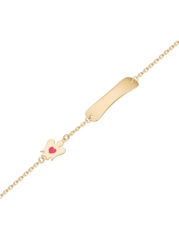 Acquista ora Bracciale bambina con targhetta e angelo oro 9kt su elefantebianco.jewelry