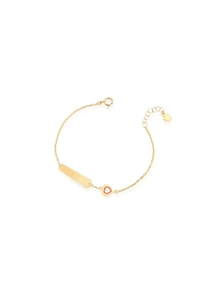Acquista ora Bracciale bambina con targhetta e cuore rosso oro 9kt su elefantebianco.jewelry