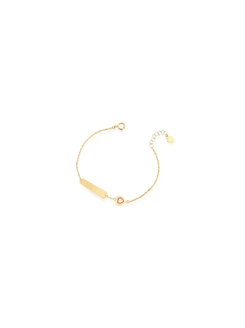 Acquista ora Bracciale bambina con targhetta e cuore rosso oro 9kt su elefantebianco.jewelry