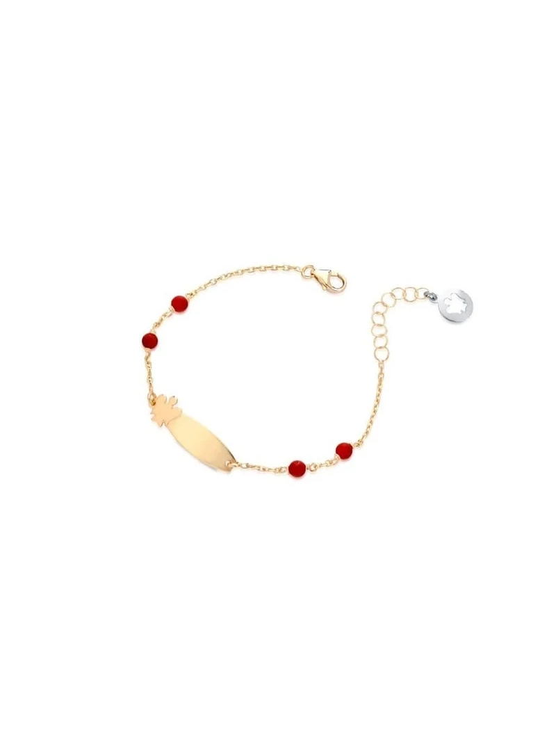 Acquista ora Bracciale bimba o bimbo con targhetta angelo e coralli rossi oro 9kt su elefantebianco.jewelry