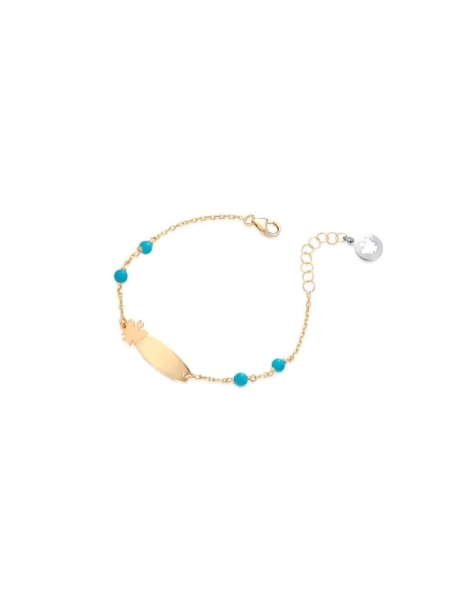 Acquista ora Bracciale bimba o bimbo con piastrina angelo e coralli turchese oro 9kt su elefantebianco.jewelry