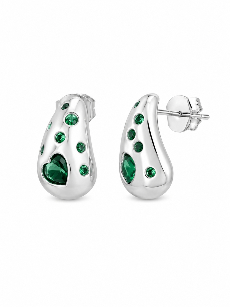 Acquista ora orecchini goccia punti luce e cuore verde su elefantebianco.jewelry