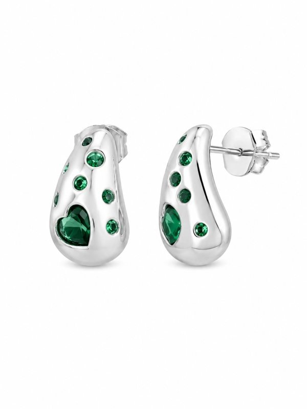 Acquista ora orecchini goccia punti luce e cuore verde su elefantebianco.jewelry