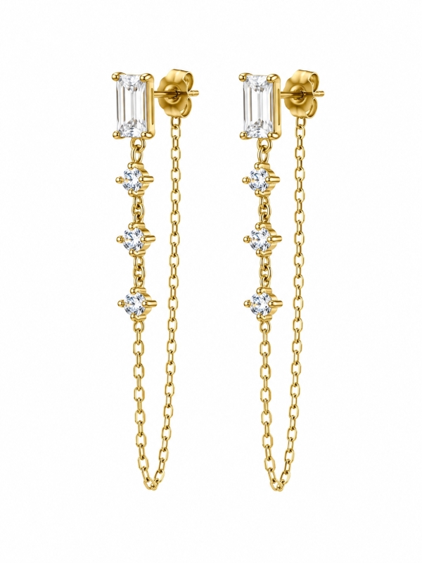 Acquista ora orecchino baguette con punti luce e catena pendente su elefantebianco.jewelry