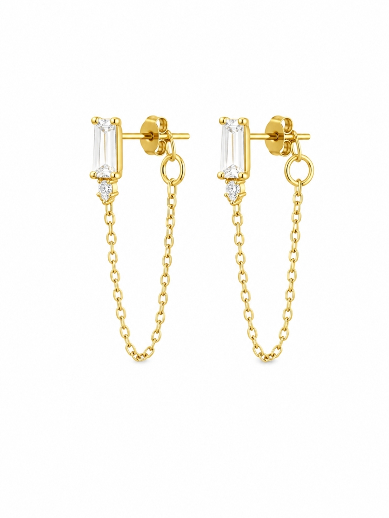 Acquista ora orecchino baguette con catena su elefantebianco.jewelry