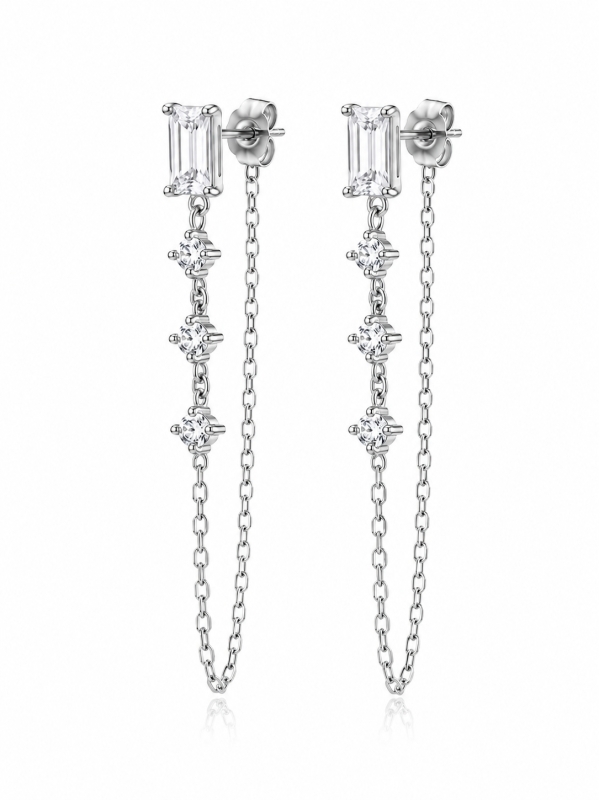 Acquista ora orecchino baguette con punti luce e catena pendente su elefantebianco.jewelry