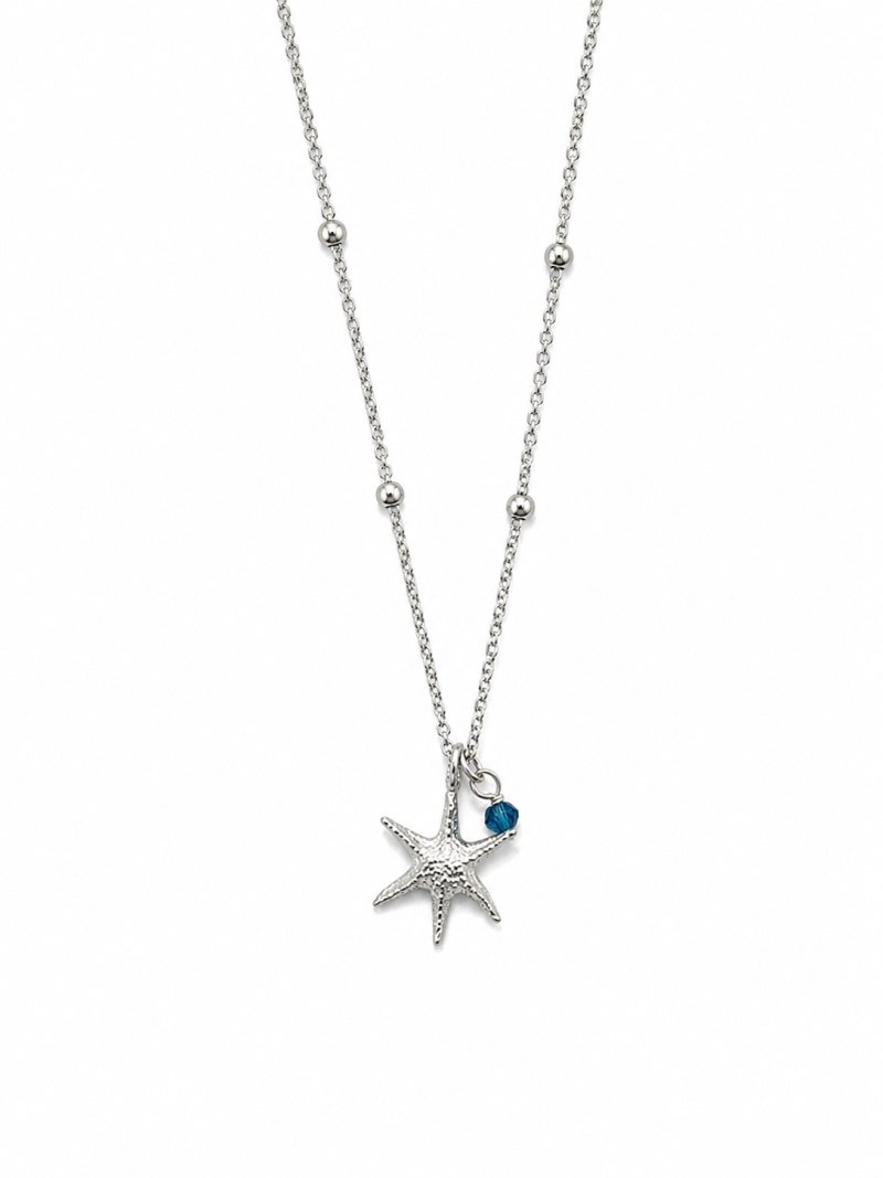 Acquista ora collana pallinata stella marina e punto luce azzurro Amen su elefantebianco.jewelry