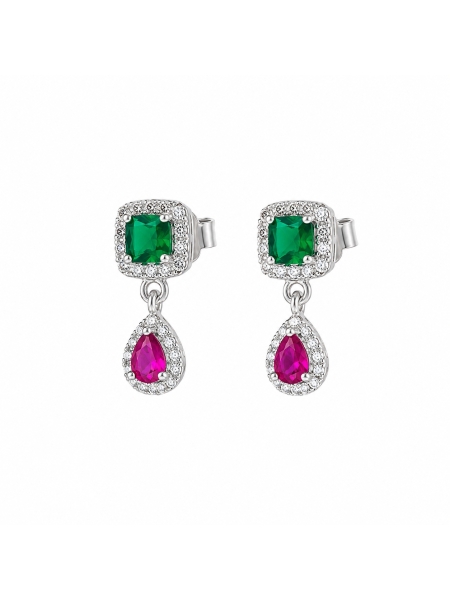 Acquista ora orecchini con quadrato verde e goccia fucsia chi mi ama su elefantebianco.jewelry