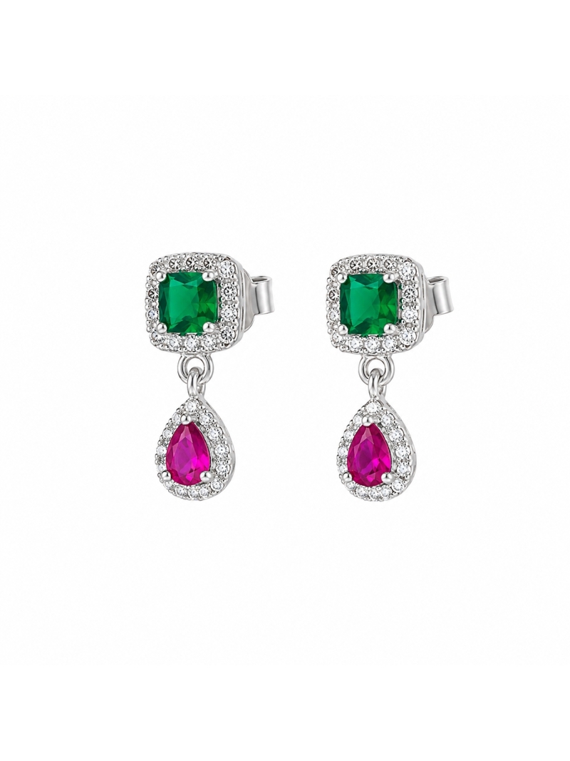 Acquista ora orecchini con quadrato verde e goccia fucsia chi mi ama su elefantebianco.jewelry